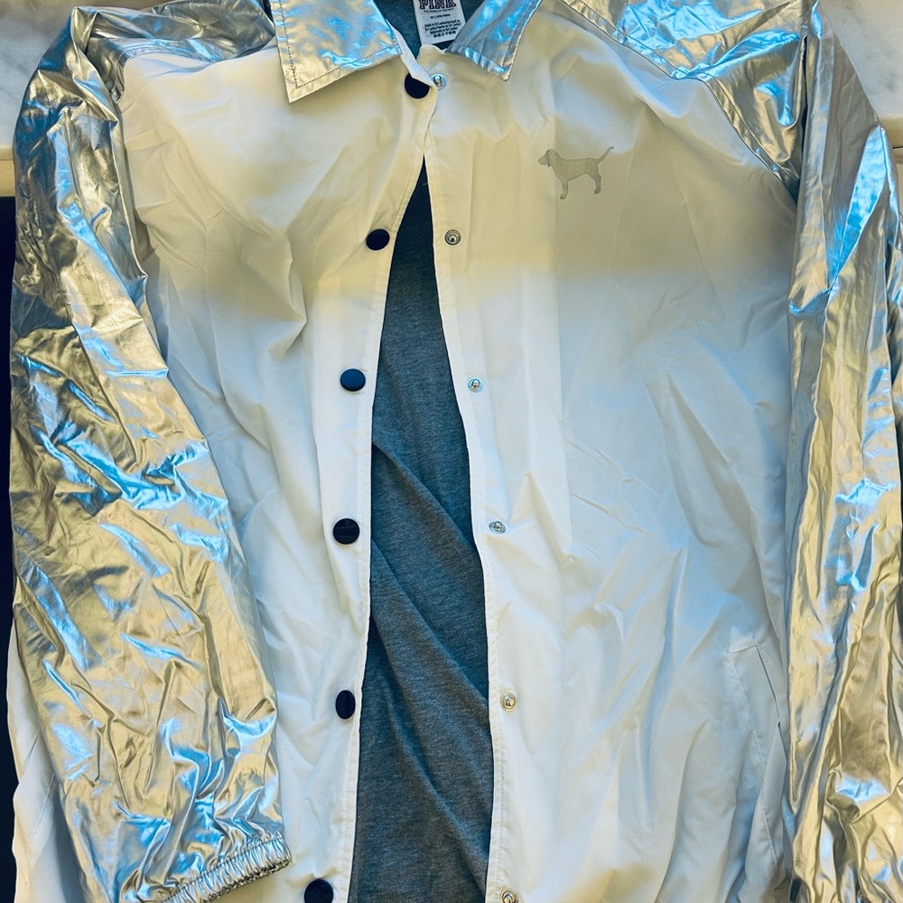 PINK Victoria's Secret Silver and White Windbreaker